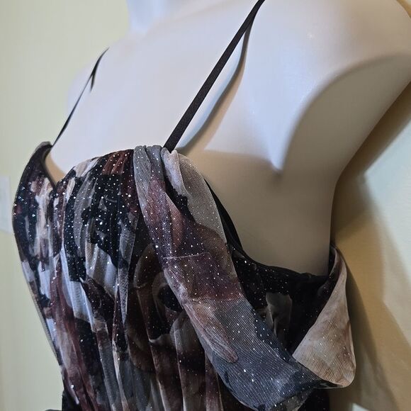 Lovely Grace Y2K Babydoll Maxi Dress XL Forest Fairy Whimsigoth Mesh Glitter - Picture 6 of 16